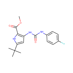 COC(=O)c1[nH]c(C(C)(C)C)cc1NC(=O)Nc1ccc(F)cc1 ZINC000028222346