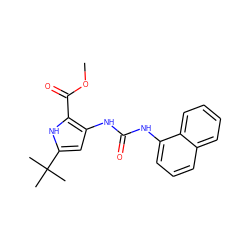 COC(=O)c1[nH]c(C(C)(C)C)cc1NC(=O)Nc1cccc2ccccc12 ZINC000028222431