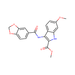 COC(=O)c1[nH]c2cc(OC)ccc2c1NC(=O)c1ccc2c(c1)OCO2 ZINC000004313099