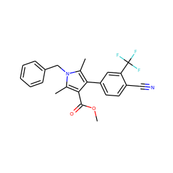 COC(=O)c1c(-c2ccc(C#N)c(C(F)(F)F)c2)c(C)n(Cc2ccccc2)c1C ZINC000073223000