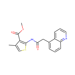 COC(=O)c1c(C)csc1NC(=O)Cc1cccc2ncccc12 ZINC000066074088