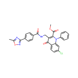 COC(=O)c1c(CNC(=O)c2ccc(-c3noc(C)n3)cc2)c(=O)c2ccc(Cl)cc2n1-c1ccccc1 ZINC000096170217