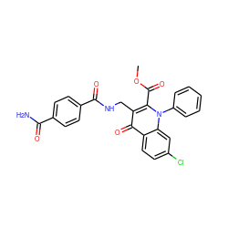 COC(=O)c1c(CNC(=O)c2ccc(C(N)=O)cc2)c(=O)c2ccc(Cl)cc2n1-c1ccccc1 ZINC000096170209