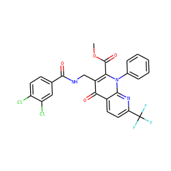 COC(=O)c1c(CNC(=O)c2ccc(Cl)c(Cl)c2)c(=O)c2ccc(C(F)(F)F)nc2n1-c1ccccc1 ZINC000096170251