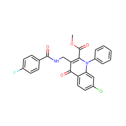 COC(=O)c1c(CNC(=O)c2ccc(F)cc2)c(=O)c2ccc(Cl)cc2n1-c1ccccc1 ZINC000096170232