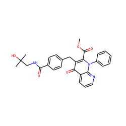 COC(=O)c1c(Cc2ccc(C(=O)NCC(C)(C)O)cc2)c(=O)c2cccnc2n1-c1ccccc1 ZINC000095580500