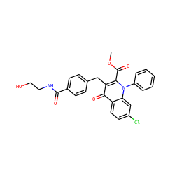 COC(=O)c1c(Cc2ccc(C(=O)NCCO)cc2)c(=O)c2ccc(Cl)cc2n1-c1ccccc1 ZINC000043201156