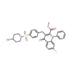 COC(=O)c1c(Cc2ccc(S(=O)(=O)N3CCC(O)CC3)cc2)c(=O)c2ccc(F)cc2n1-c1ccccc1 ZINC000095562213