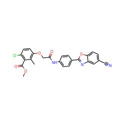 COC(=O)c1c(Cl)ccc(OCC(=O)Nc2ccc(-c3nc4cc(C#N)ccc4o3)cc2)c1C ZINC000029050141