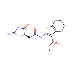 COC(=O)c1c(NC(=O)C[C@H]2SC(=N)NC2=O)sc2c1CCCC2 ZINC000006003783