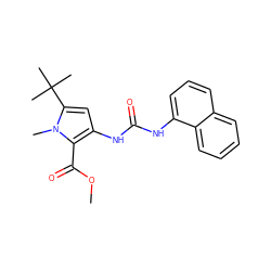 COC(=O)c1c(NC(=O)Nc2cccc3ccccc23)cc(C(C)(C)C)n1C ZINC000028221077