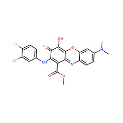 COC(=O)c1c2nc3ccc(N(C)C)cc3oc-2c(O)c(=O)c1Nc1ccc(Cl)c(Cl)c1 ZINC000653689436