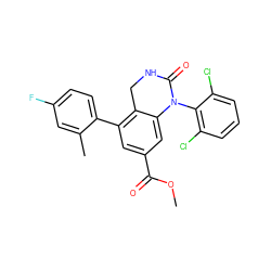 COC(=O)c1cc(-c2ccc(F)cc2C)c2c(c1)N(c1c(Cl)cccc1Cl)C(=O)NC2 ZINC000013487110