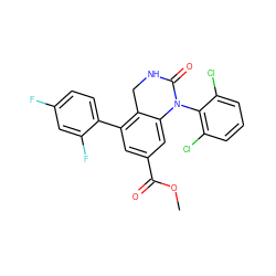 COC(=O)c1cc(-c2ccc(F)cc2F)c2c(c1)N(c1c(Cl)cccc1Cl)C(=O)NC2 ZINC000013487108