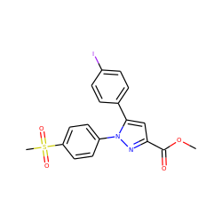 COC(=O)c1cc(-c2ccc(I)cc2)n(-c2ccc(S(C)(=O)=O)cc2)n1 ZINC000066111952