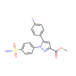 COC(=O)c1cc(-c2ccc(I)cc2)n(-c2ccc(S(N)(=O)=O)cc2)n1 ZINC000066066522