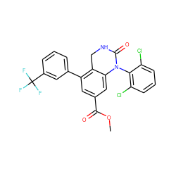 COC(=O)c1cc(-c2cccc(C(F)(F)F)c2)c2c(c1)N(c1c(Cl)cccc1Cl)C(=O)NC2 ZINC000013487103