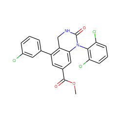 COC(=O)c1cc(-c2cccc(Cl)c2)c2c(c1)N(c1c(Cl)cccc1Cl)C(=O)NC2 ZINC000013487100