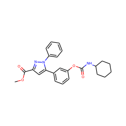 COC(=O)c1cc(-c2cccc(OC(=O)NC3CCCCC3)c2)n(-c2ccccc2)n1 ZINC000299868308