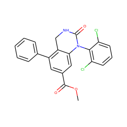 COC(=O)c1cc(-c2ccccc2)c2c(c1)N(c1c(Cl)cccc1Cl)C(=O)NC2 ZINC000013487095