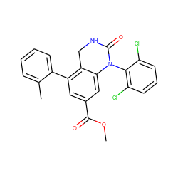 COC(=O)c1cc(-c2ccccc2C)c2c(c1)N(c1c(Cl)cccc1Cl)C(=O)NC2 ZINC000013487105