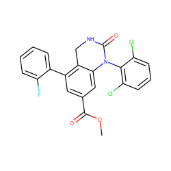 COC(=O)c1cc(-c2ccccc2F)c2c(c1)N(c1c(Cl)cccc1Cl)C(=O)NC2 ZINC000013487096