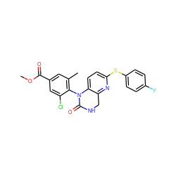 COC(=O)c1cc(C)c(N2C(=O)NCc3nc(Sc4ccc(F)cc4)ccc32)c(Cl)c1 ZINC000027314922