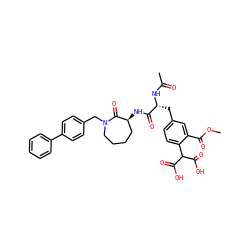 COC(=O)c1cc(C[C@@H](NC(C)=O)C(=O)N[C@H]2CCCCN(Cc3ccc(-c4ccccc4)cc3)C2=O)ccc1C(C(=O)O)C(=O)O ZINC000026404445