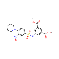 COC(=O)c1cc(NS(=O)(=O)c2ccc(N3CCCCC3)c([N+](=O)[O-])c2)cc(C(=O)OC)c1 ZINC000008666965