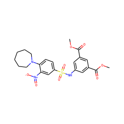 COC(=O)c1cc(NS(=O)(=O)c2ccc(N3CCCCCC3)c([N+](=O)[O-])c2)cc(C(=O)OC)c1 ZINC000008666118