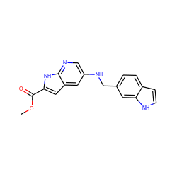 COC(=O)c1cc2cc(NCc3ccc4cc[nH]c4c3)cnc2[nH]1 ZINC000205522377