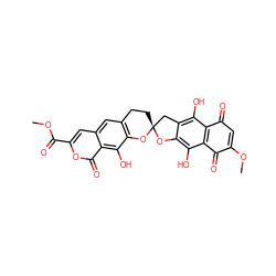 COC(=O)c1cc2cc3c(c(O)c2c(=O)o1)O[C@]1(CC3)Cc2c(O)c3c(c(O)c2O1)C(=O)C(OC)=CC3=O ZINC000085553622