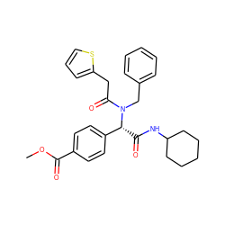 COC(=O)c1ccc([C@@H](C(=O)NC2CCCCC2)N(Cc2ccccc2)C(=O)Cc2cccs2)cc1 ZINC000008687008