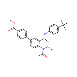 COC(=O)c1ccc(-c2ccc3c(c2)[C@H](Nc2ccc(C(C)(C)C)cc2)C[C@H](C)N3C(C)=O)cc1 ZINC000299835125