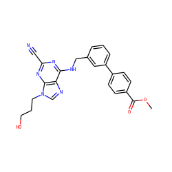 COC(=O)c1ccc(-c2cccc(CNc3nc(C#N)nc4c3ncn4CCCO)c2)cc1 ZINC000045284621