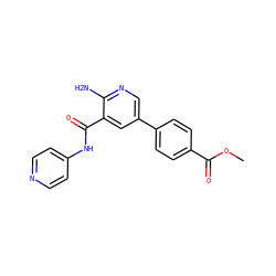 COC(=O)c1ccc(-c2cnc(N)c(C(=O)Nc3ccncc3)c2)cc1 ZINC000149997741