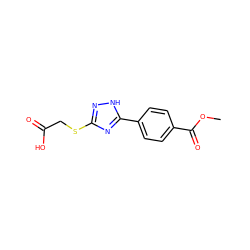 COC(=O)c1ccc(-c2nc(SCC(=O)O)n[nH]2)cc1 ZINC000219725378