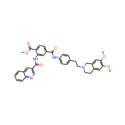 COC(=O)c1ccc(C(=O)Nc2ccc(CCN3CCc4cc(OC)c(OC)cc4C3)cc2)cc1NC(=O)c1cnc2ccccc2c1 ZINC000049841461