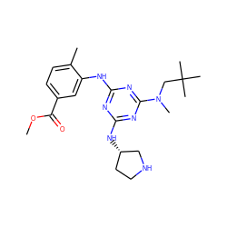 COC(=O)c1ccc(C)c(Nc2nc(N[C@H]3CCNC3)nc(N(C)CC(C)(C)C)n2)c1 ZINC000028635716