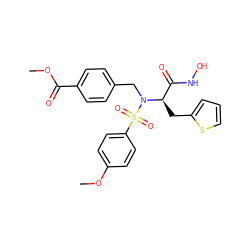 COC(=O)c1ccc(CN([C@H](Cc2cccs2)C(=O)NO)S(=O)(=O)c2ccc(OC)cc2)cc1 ZINC000013440846