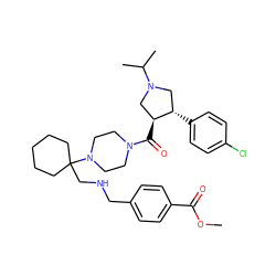 COC(=O)c1ccc(CNCC2(N3CCN(C(=O)[C@H]4CN(C(C)C)C[C@@H]4c4ccc(Cl)cc4)CC3)CCCCC2)cc1 ZINC000028953994