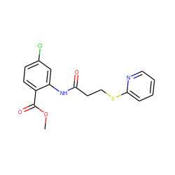 COC(=O)c1ccc(Cl)cc1NC(=O)CCSc1ccccn1 ZINC000096283159