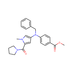 COC(=O)c1ccc(N(Cc2ccccc2)c2cc(C(=O)N3CCCC3)n(C)c2)cc1 ZINC000040412585