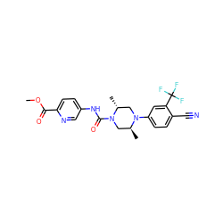 COC(=O)c1ccc(NC(=O)N2C[C@H](C)N(c3ccc(C#N)c(C(F)(F)F)c3)C[C@H]2C)cn1 ZINC000013679726