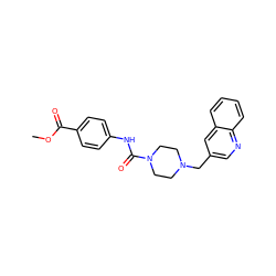 COC(=O)c1ccc(NC(=O)N2CCN(Cc3cnc4ccccc4c3)CC2)cc1 ZINC000035997242