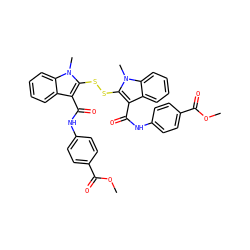 COC(=O)c1ccc(NC(=O)c2c(SSc3c(C(=O)Nc4ccc(C(=O)OC)cc4)c4ccccc4n3C)n(C)c3ccccc23)cc1 ZINC000027732000