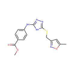 COC(=O)c1ccc(Nc2nnc(SCc3cc(C)on3)[nH]2)cc1 ZINC000014964306