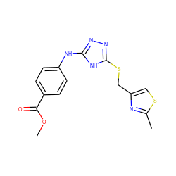 COC(=O)c1ccc(Nc2nnc(SCc3csc(C)n3)[nH]2)cc1 ZINC000014964302