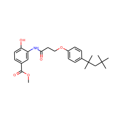 COC(=O)c1ccc(O)c(NC(=O)CCOc2ccc(C(C)(C)CC(C)(C)C)cc2)c1 ZINC001772657368