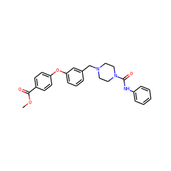 COC(=O)c1ccc(Oc2cccc(CN3CCN(C(=O)Nc4ccccc4)CC3)c2)cc1 ZINC000200261120